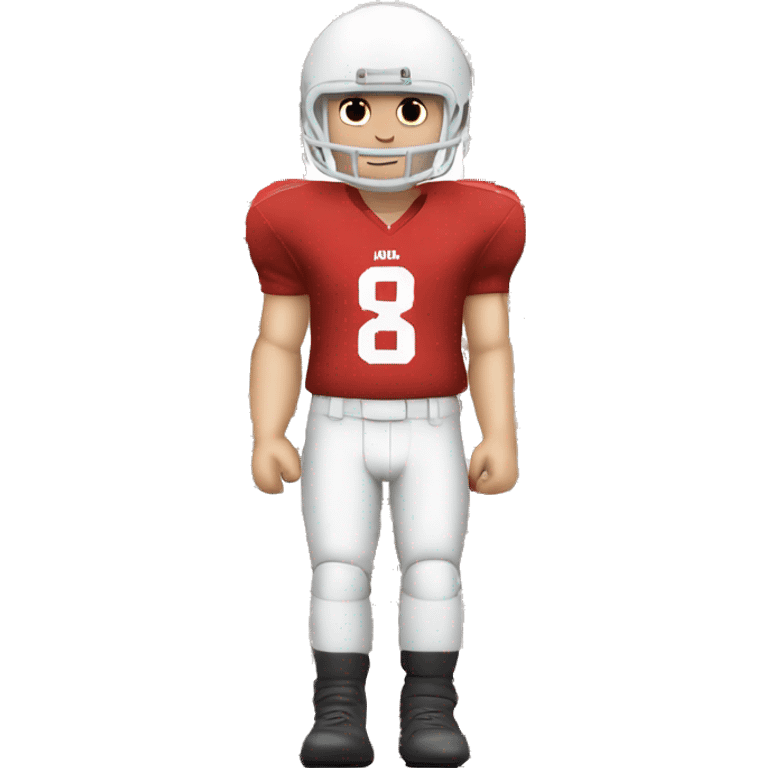 Dark brown hair pale skin guy football player white jersey with red 15 brown eyes emoji