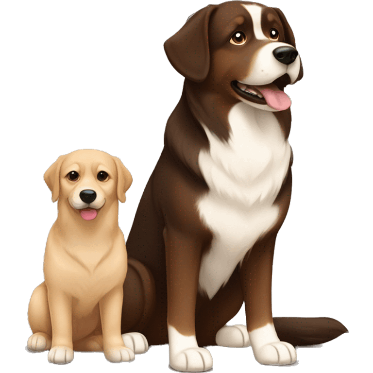 Finnish Lapphund Brown and light brown standing up with a dark brown Labrador friend  emoji