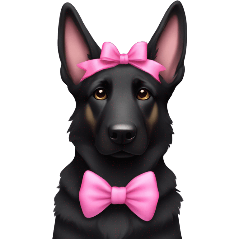 all black german shepherd with pink bow on its head emoji