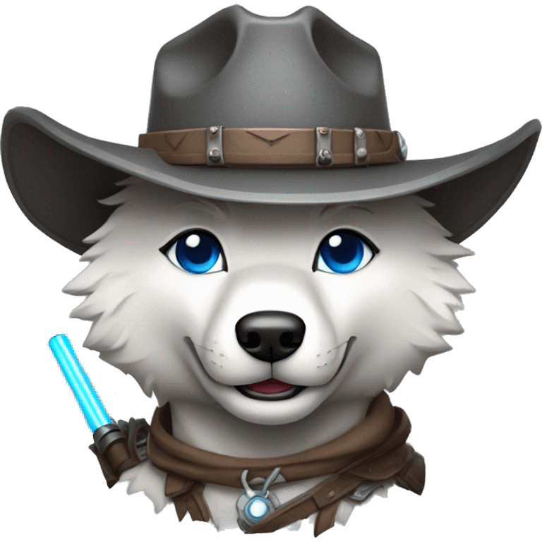 Wolf with cowboy hat Gray Lightsaber Blue eyes  emoji