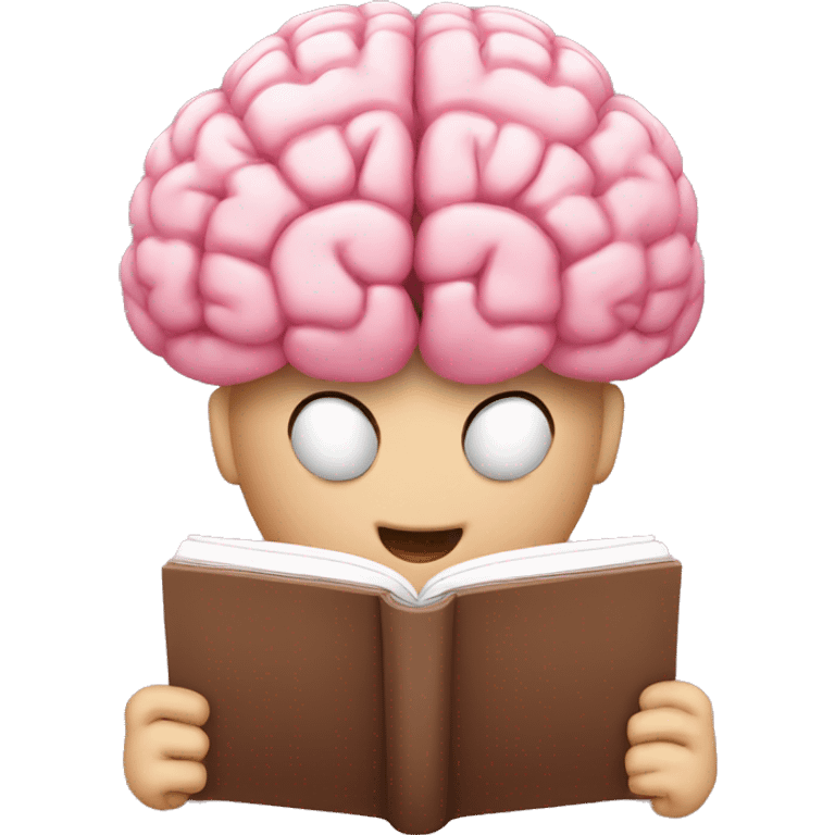 A pink brain reading a brown book emoji