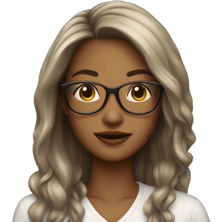 Beautiful woman, long hair, glasses emoji