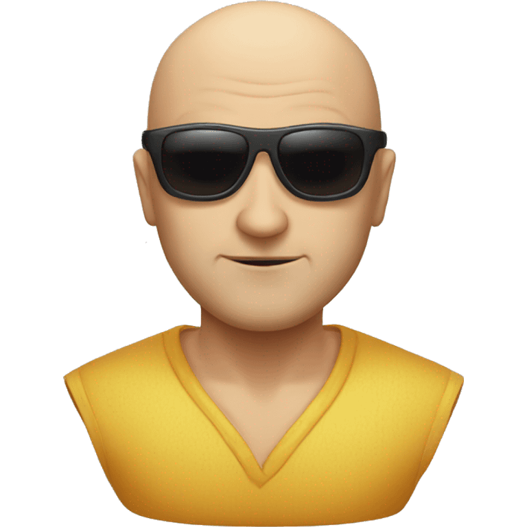 A bald man with sunglasses and a villian look emoji