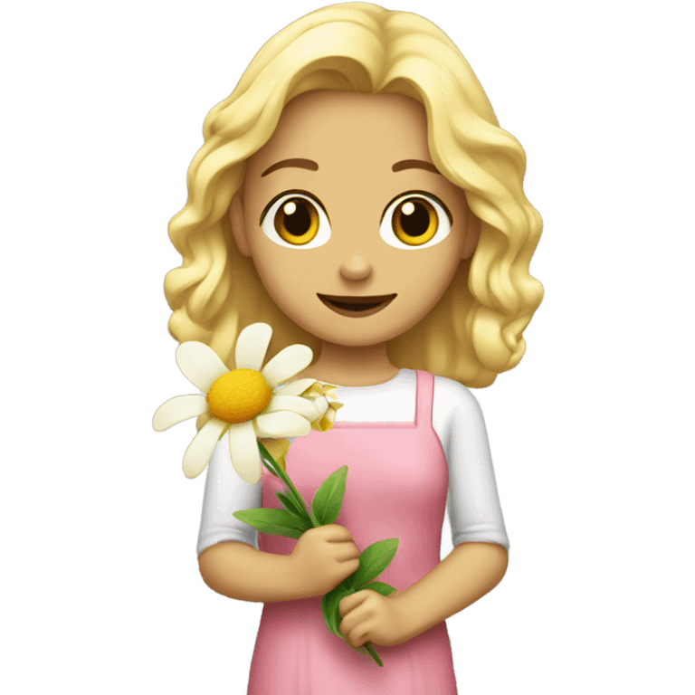 Blonde girl holding a flower emoji