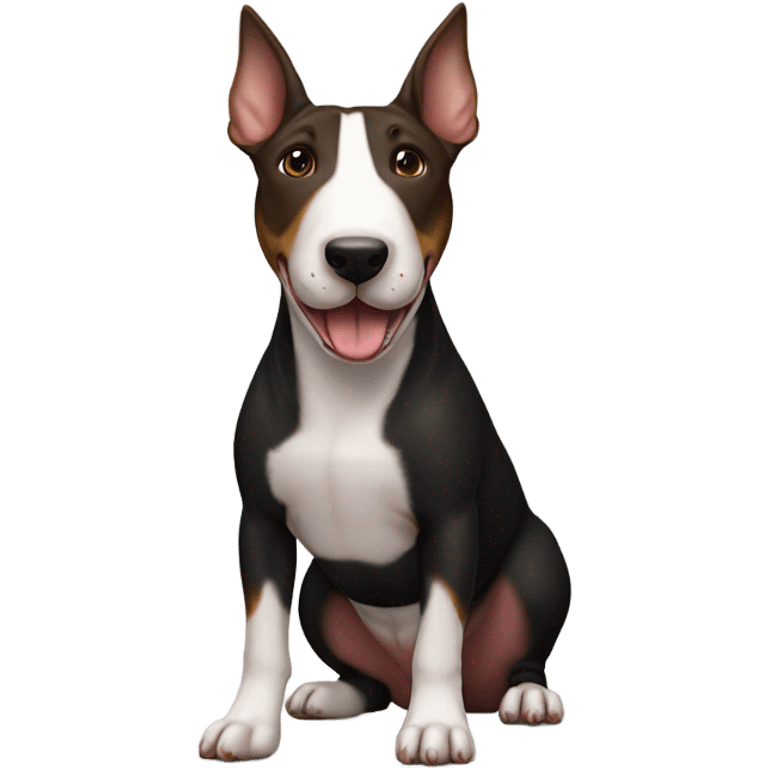 black and brown bull terrier with tongue emoji