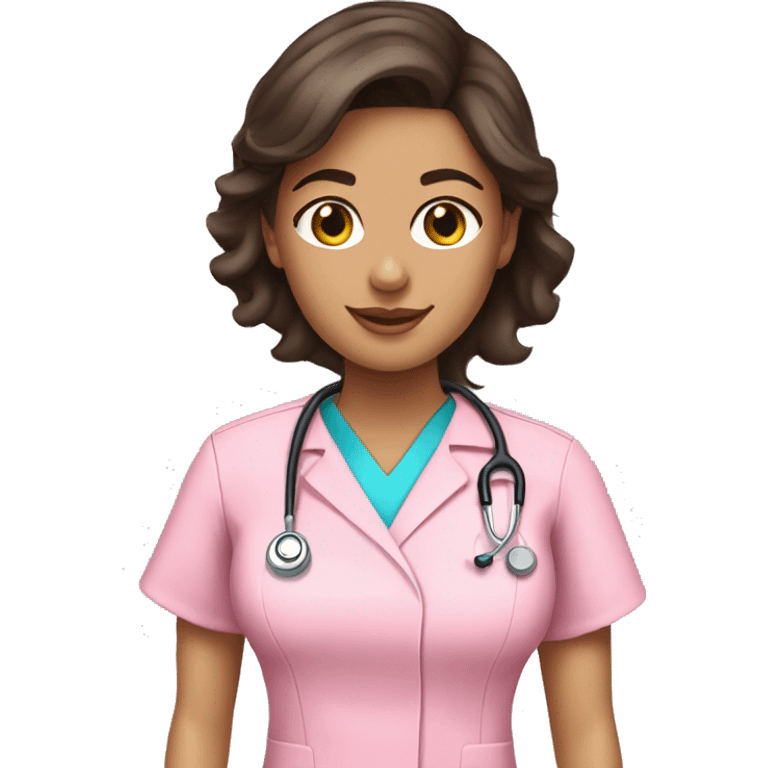 pretty brunette nurse in pink scrubs emoji