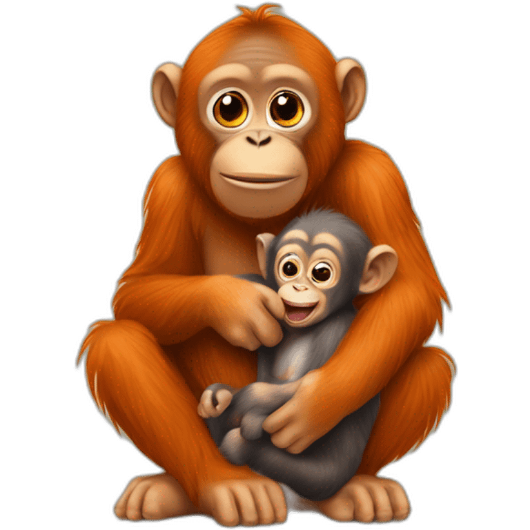 un orang-outan avec un bébé singe emoji