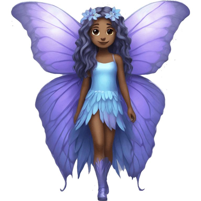 Beautiful, flower, fairy, blue, silver, purple, long hair, big butterfly wings emoji