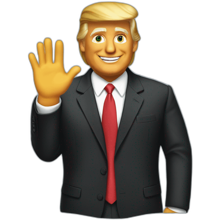 Donald Trump in suit waving emoji