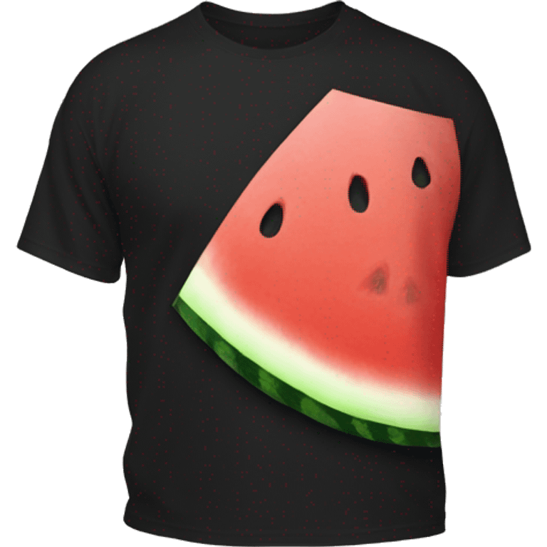 Black Tshirt with an image of one slice of watermelon in the middle of the Tshirt emoji