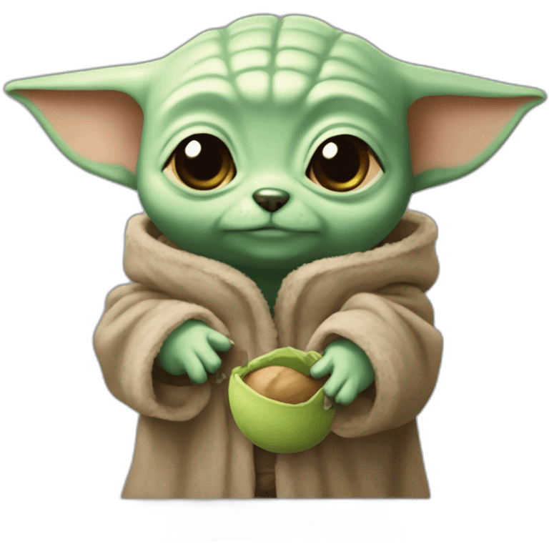 A dog with 2 baby yoda in he’s hands emoji