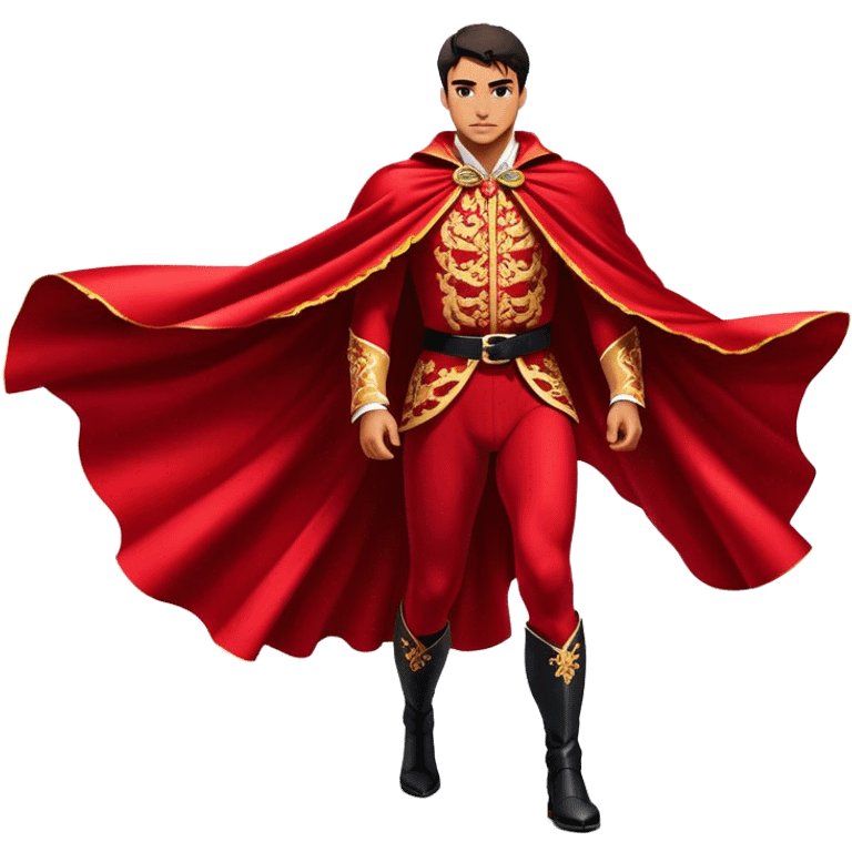 ​Cinematic Spanish Matador Holding a Red Cape, rendered with dynamic motion blur and vivid, high-contrast lighting, emoji