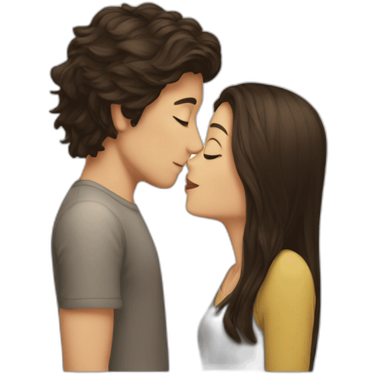 Long-haired-brunette-girl-kissing short haired brunette boy emoji