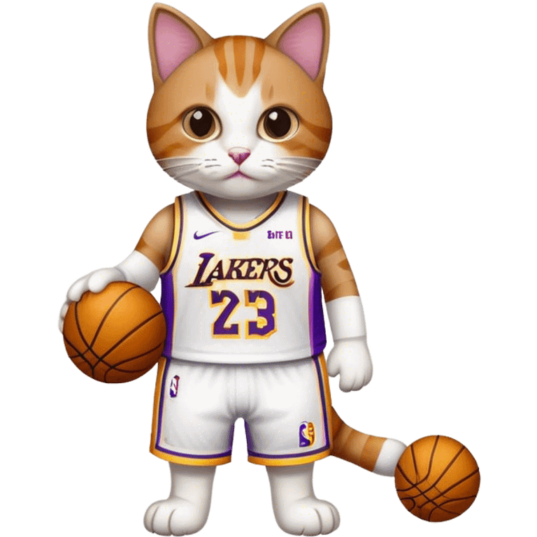 white brown Cat wearing a lakers lebron james jersey 24 emoji