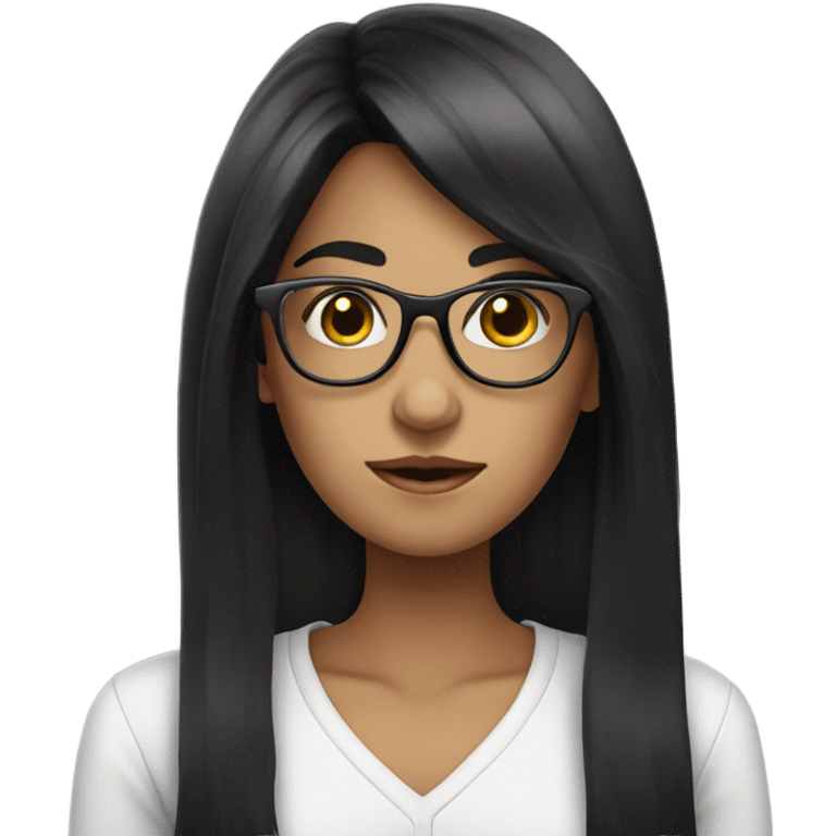 long black hair white body girl with glasses emoji