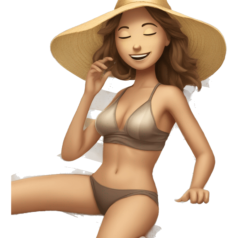 brown hair girl sun tanning on towel emoji