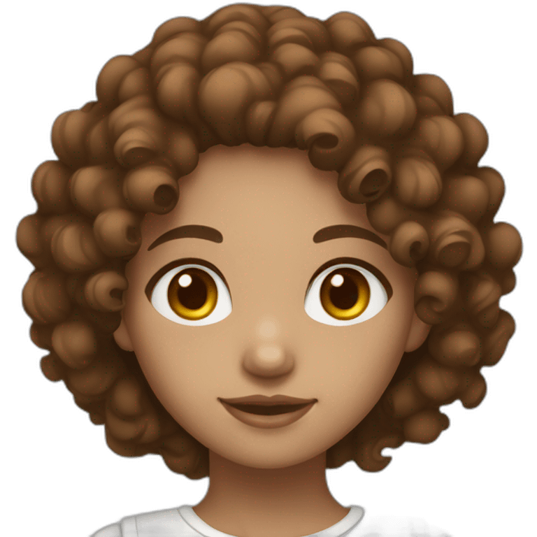 Brown curly hair girl with with white body color and brown eyes emoji