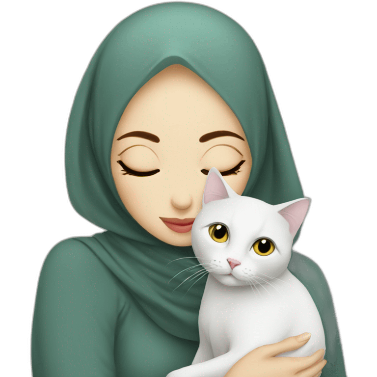 Hijab women kissing white cat emoji