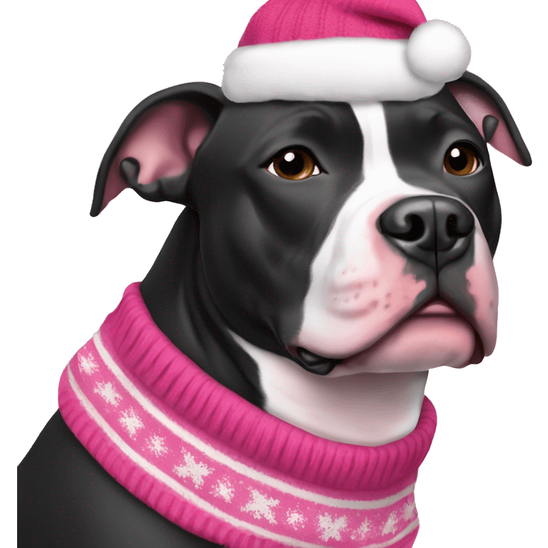 Black and white pitbull with pink Christmas sweater emoji