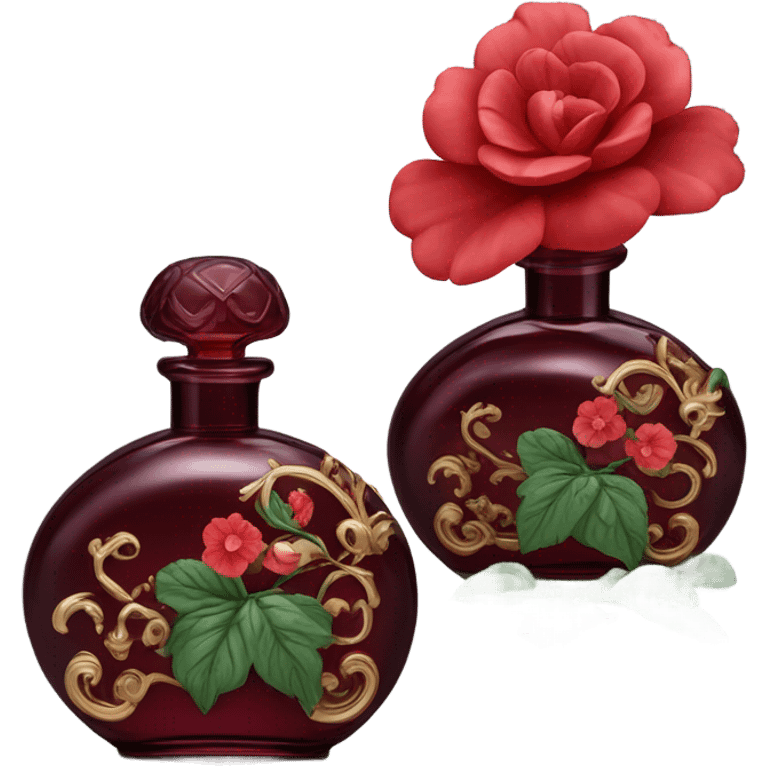 Dark red vintage French style perfume bottle with red begonias emoji