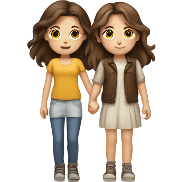 two girls and one guy holding hands white skin, brown eyes, brown hair emoji