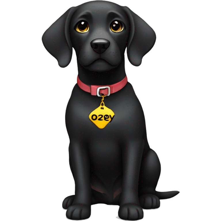 Black Labrador dog with the name "zoey" on the chest emoji