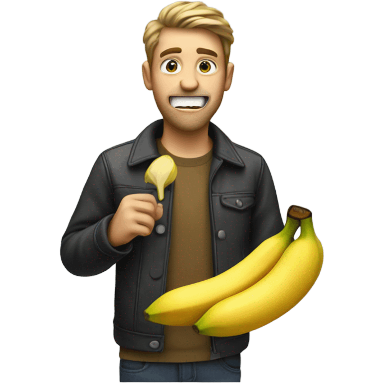 The guy holds a banana in his mouth emoji