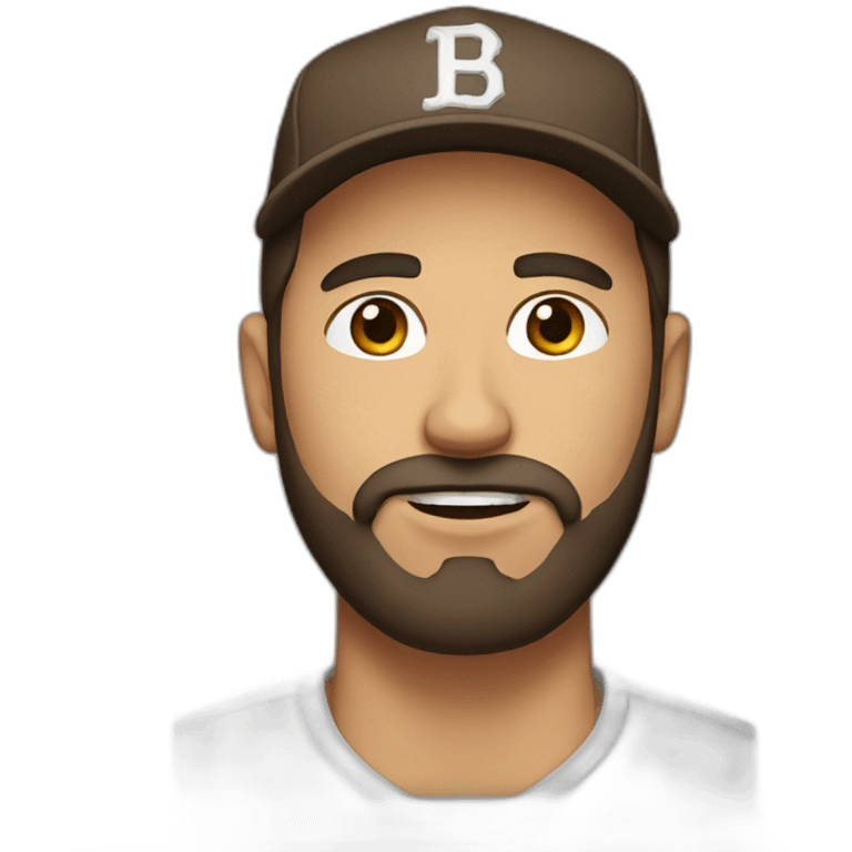 man with a beard, brown hair, brown eyes, flat brim baseball cap emoji