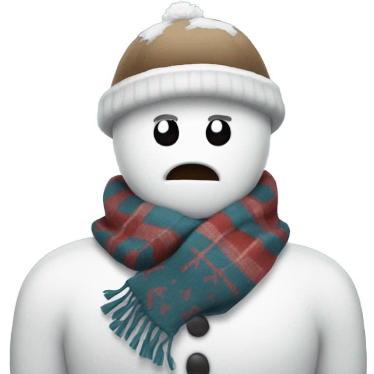 Snow man with scarf and hate  emoji