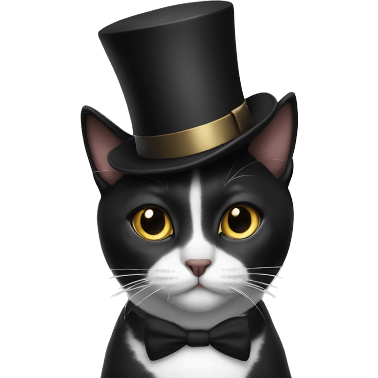 Black and white cat wearing top hat emoji