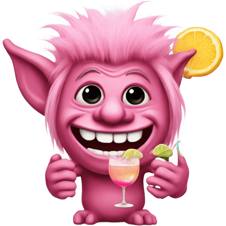 pink troll with cocktail emoji