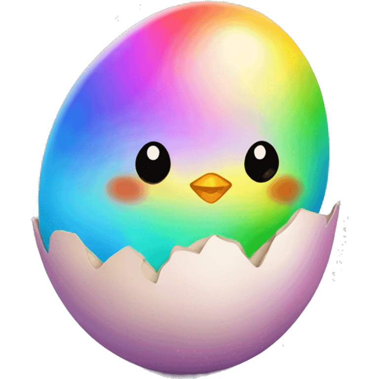 Rainbow kawaii small chick hatching out of egg emoji emoji