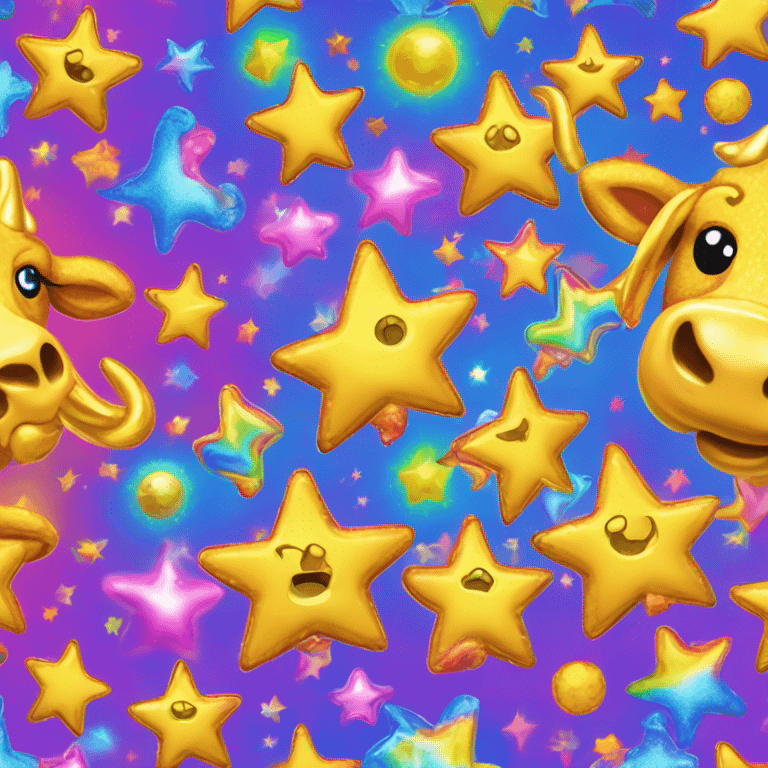 Lisa frank glitter sun star rainbow cow emoji