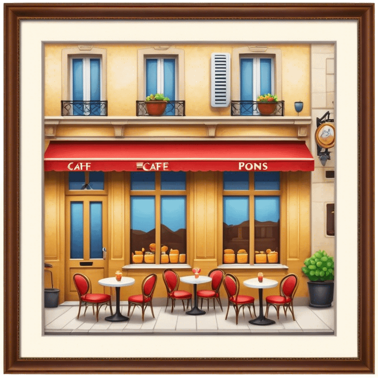 Cinematic Realistic Caf√© Culture Pop Culture Emoji, showcasing a vibrant French caf√© scene rendered with rich textures and warm, inviting lighting. emoji