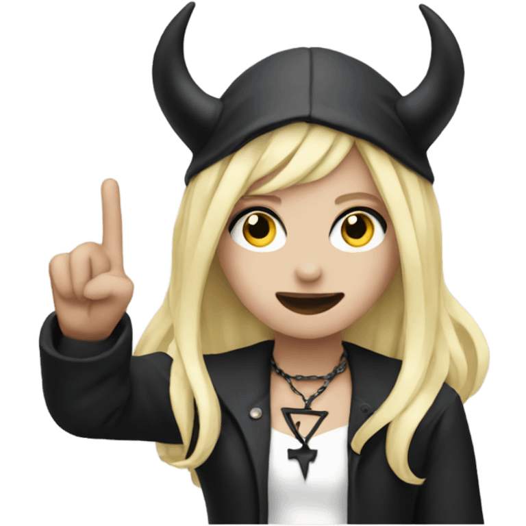 Blonde goth girl throwing devil horns with hand emoji