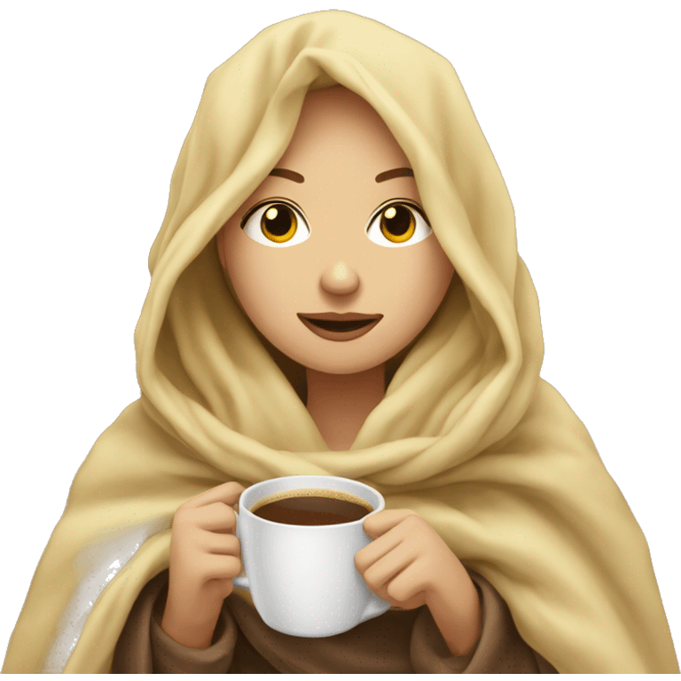 Blonde girl inside a blanket sipping coffee eyes closed emoji