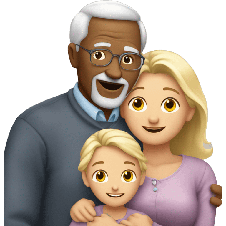 Female grandma, male grandpa hugging 19 year old blonde granddaughter  emoji