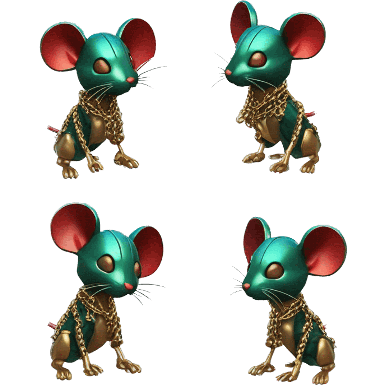 Black red gold green cyan rusty grunge effect scratched patina rat mouse puppy scorpion tail stinger gangsta gangster hip hop gold chain mechanical pixel 3d render low poly emoji