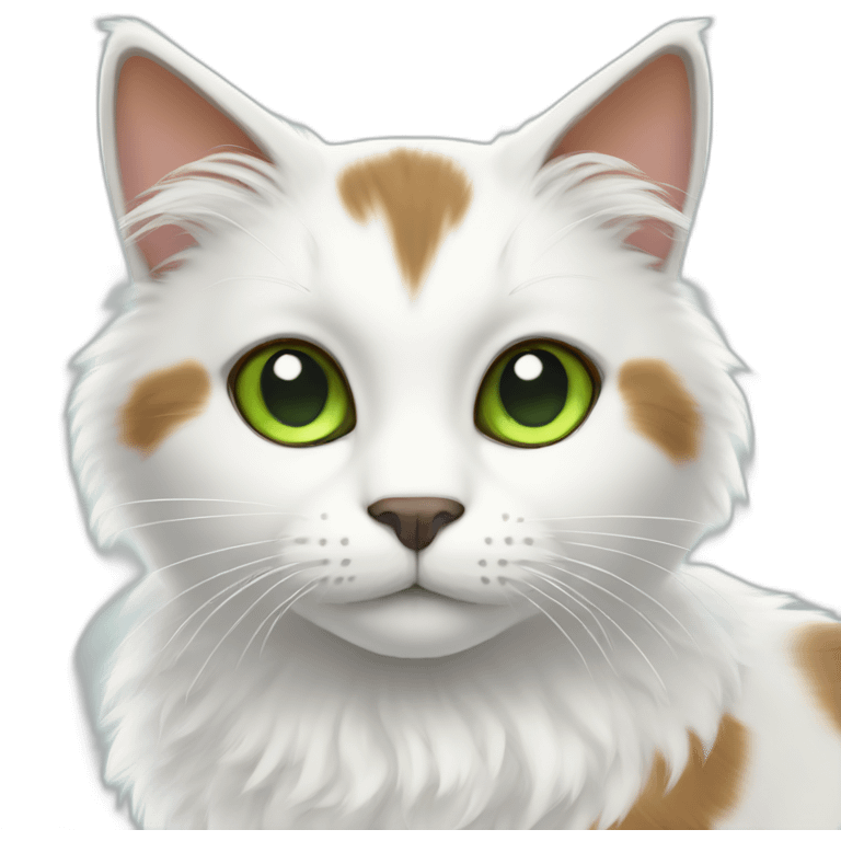 white fluffy bi-colour cat with brown ears, brown ears and green eyes emoji