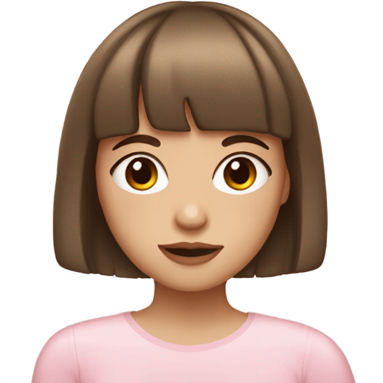 Woman 22 years old, Brown hair with bangs and light Eyes - Girly Pink aesthetic emoji