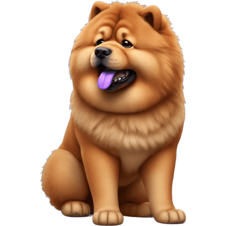 Full body red Chow chow with purple tongue, photorealistic 4k emoji