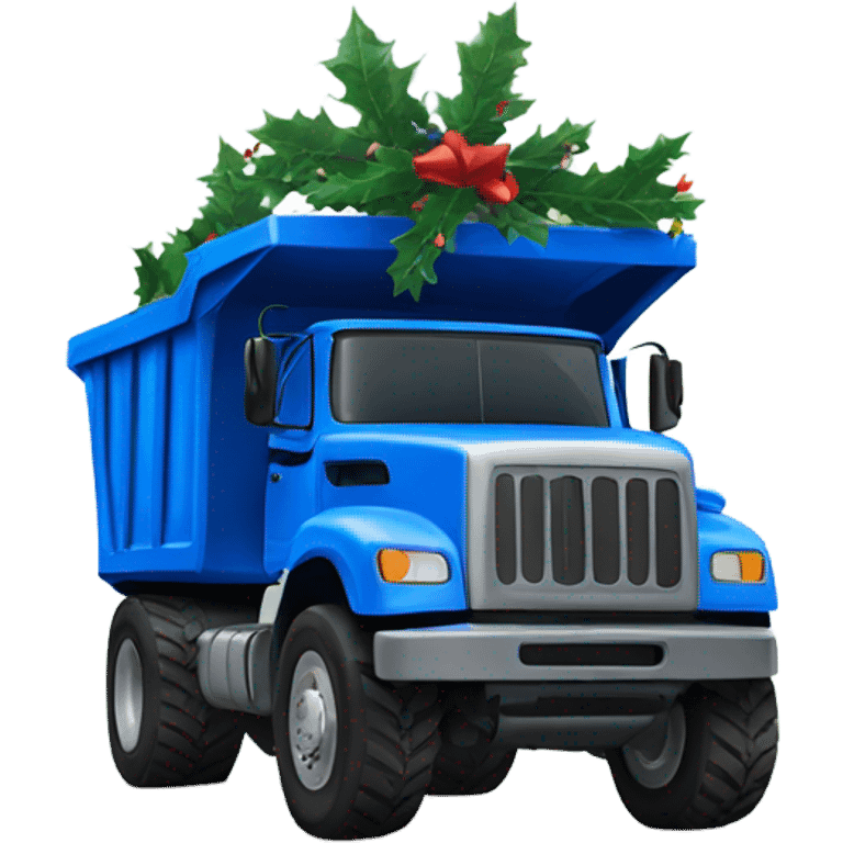 Blue dump truck with Christmas theme emoji