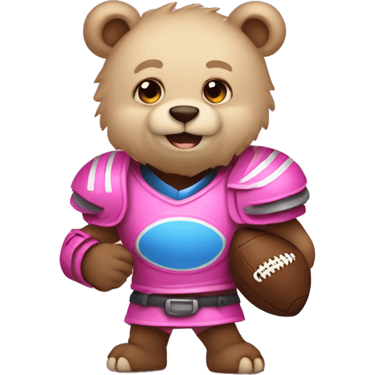 blue eyed bear in pink armor playing football emoji