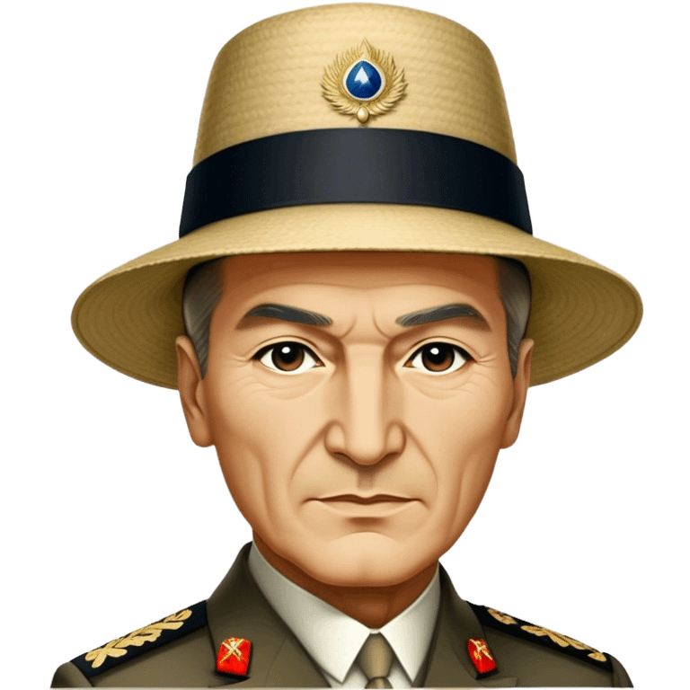 Mustafa Kemal Atatürk (statesman) in traditional hat – Cinematic Realistic Portrait of Mustafa Kemal Atatürk, depicted in dignified traditional attire with a distinctive hat, a resolute and visionary expression illuminated by warm, historic lighting, rendered with rich textures that evoke his transformative leadership. emoji