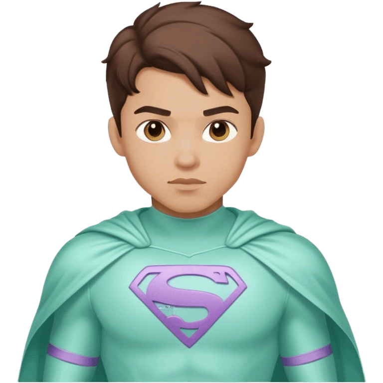 light skin brunette young man superhero in pastel mint super hero costume  emoji