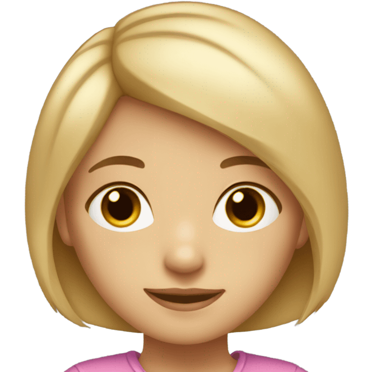 A young girl with short hair, blonde hair in the front, and brown eyes on the rest. emoji