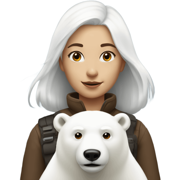 Girl with white hair and grey eyes rides a polar bear  emoji