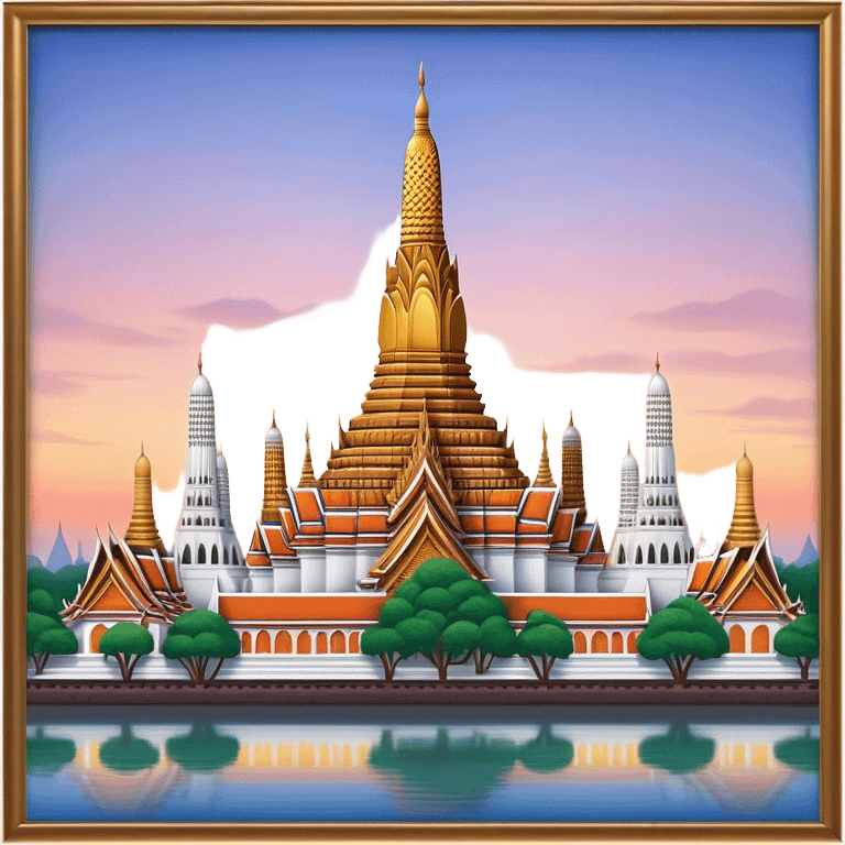 Cinematic Realistic Wat Arun Landmark Emoji, depicted with majestic temple spires illuminated against twilight rendered with intricate detail and soft, ethereal lighting. emoji