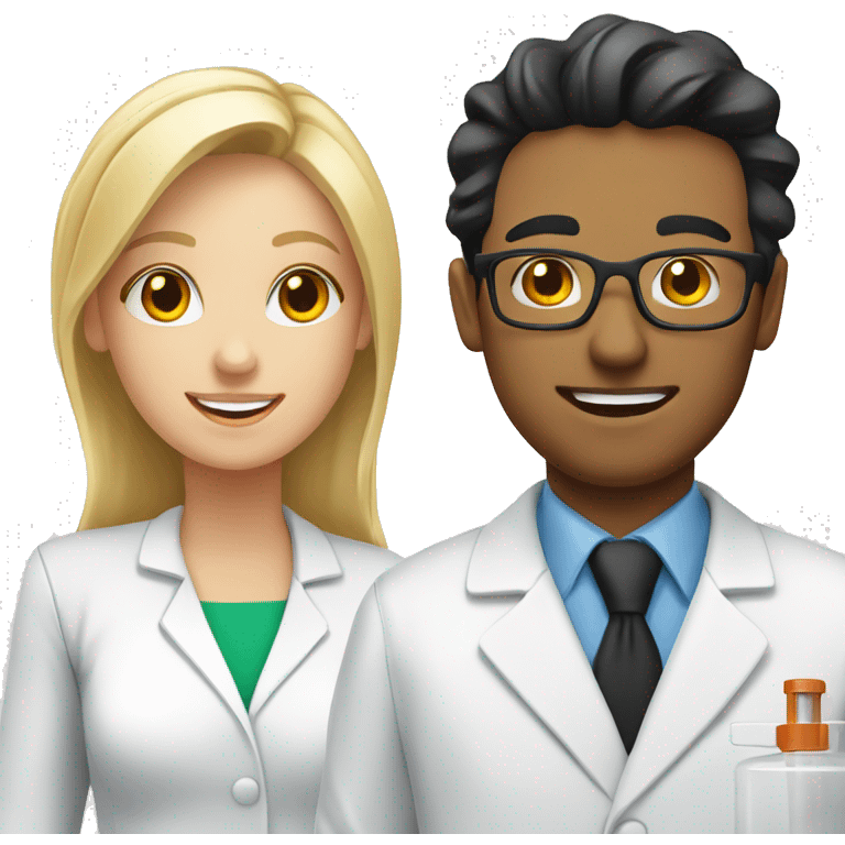 blonde female pharmacist next to male white chemist with black hair  emoji