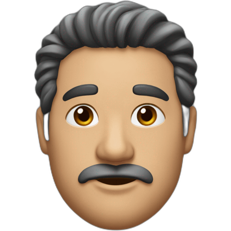 Hombre moreno de 45 años, peinado de lado, cabello negro, gordito emoji